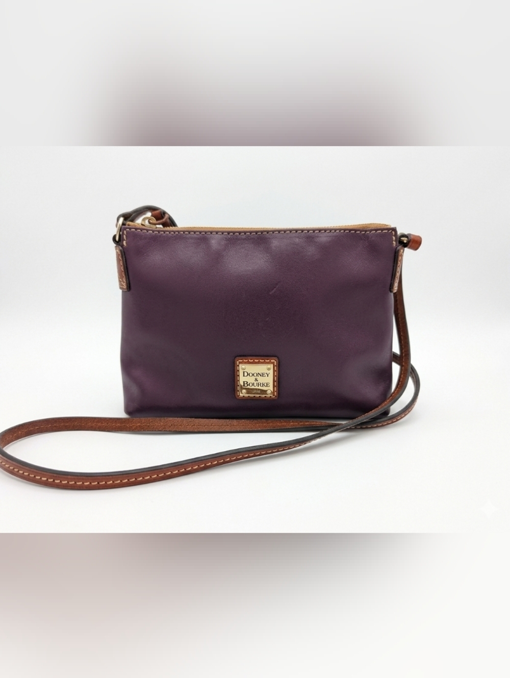 Dooney & Bourke Deep Purple and Brown Leather Crossbody - VGUC!